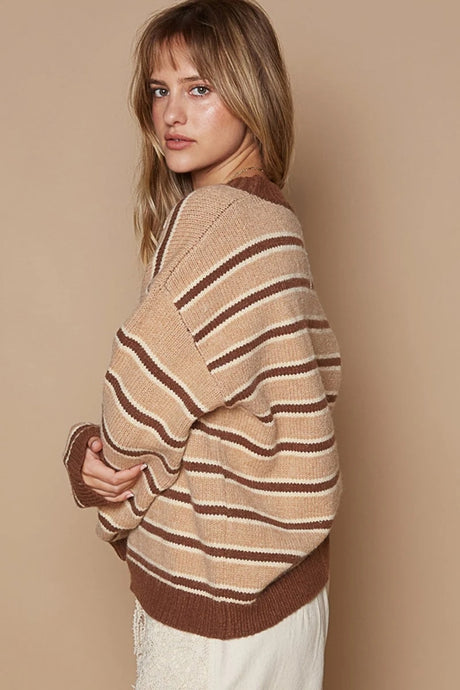POL Star Gazer Patch Stripe Sweater - Brown Stripe