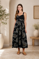 Blu Pepper Floral Embroidered Midi Dress - Black