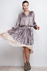 Easel Ice Velvet Pleated Midi Skirt - Mushroom