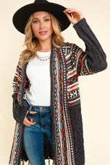 Tribal Shawl Cardigan with Fringe Tassel - Charcoal