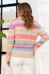 Adora Pink Multi Rainbow Stripe Heart Button Cardigan