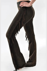 T Party Western Side Fringe Yoga Pants - Brown