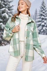 Lime N Chili Plaid Shacket Flannel Lined Coat - Sage/Ivory