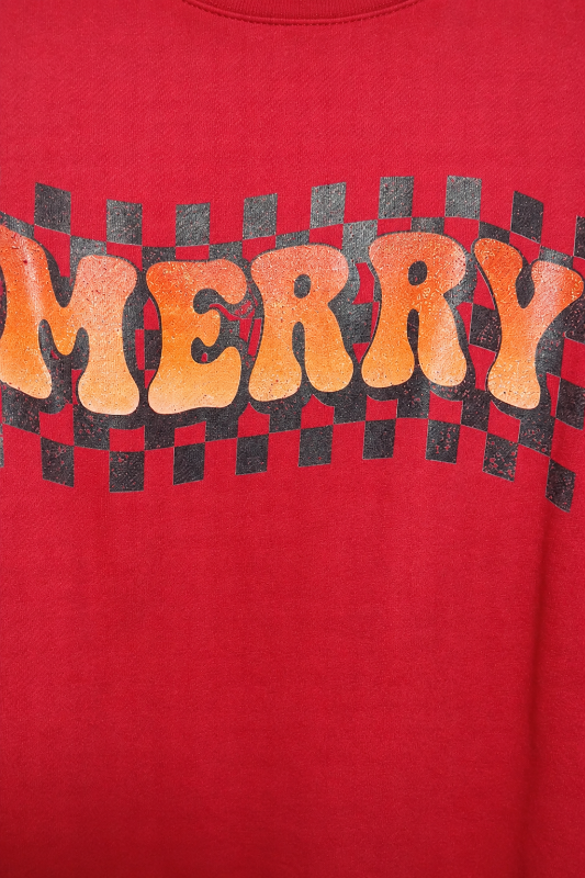 Merry Graphic Fleece Sweatshirt – Red