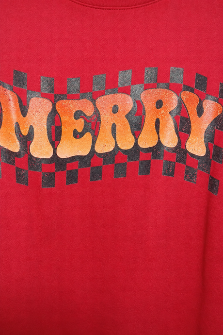 Merry Graphic Fleece Sweatshirt – Red