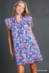 Umgee Mixed Print Metallic Dress - Sapphire Mix