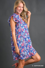 Umgee Mixed Print Metallic Dress - Sapphire Mix