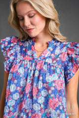 Umgee Mixed Print Metallic Dress - Sapphire Mix