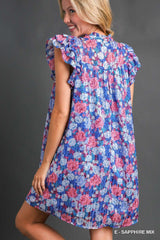 Umgee Mixed Print Metallic Dress - Sapphire Mix