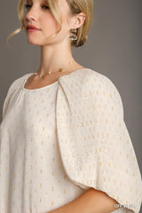 Umgee Metallic Foil Blouse - Off White
