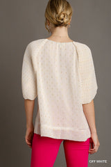 Umgee Metallic Foil Blouse - Off White