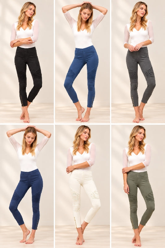 Beulah Moto Zipper Leggings Multiple Colors