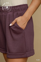 Umgee Luxeknit Shorts w/ Rolled Cuffs - Plum