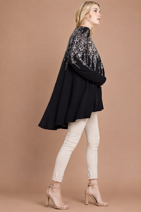 Vocal Crosses Multicolor Rhinestones Hi Lo Cardigan - Black