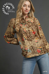Umgee Copyright Animal Print Ruffle Top Blouse - Latte