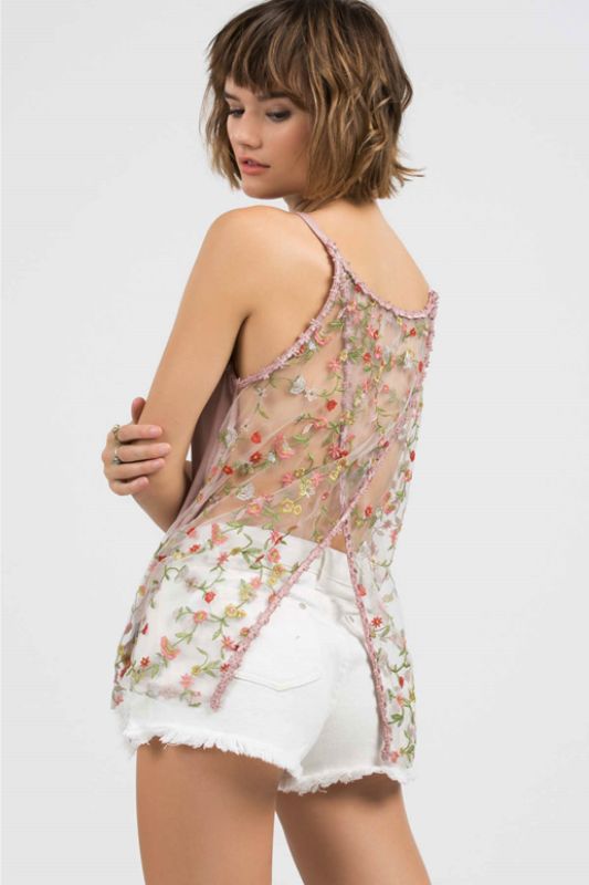 POL 3D Lace Flower Cami Top - Pink