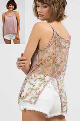 POL 3D Lace Flower Cami Top - Pink