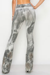 T-Party Floral Tie Dye Print Flare Pants - Gray