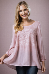 Andree Airy Floral Babydoll Top – Soft Pink