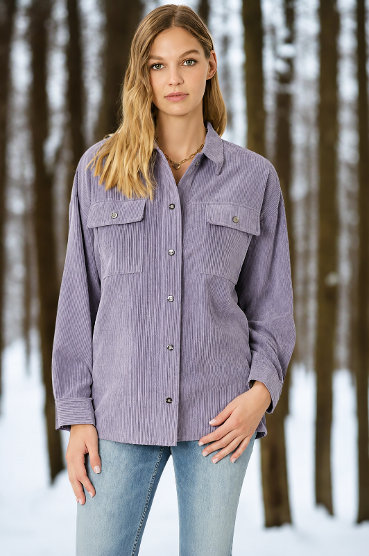 Entro Corduroy Button Down Top - Purple Haze