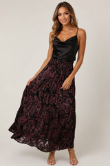 Angie Black & Plum Velvet Burnout Paisley Maxi Skirt