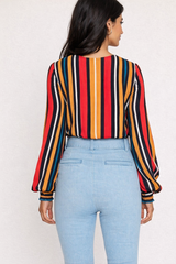 Flying Tomato Multicolor Stripe Wrap Blouse