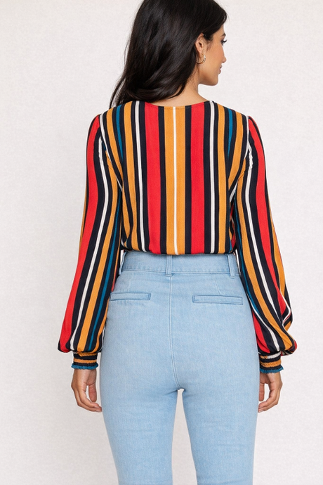 Flying Tomato Multicolor Stripe Wrap Blouse