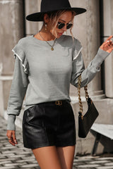 Evelyn Sweater Top with Ruffle Shoulders - Grey