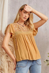 Savanna Jane Split Sleeve Embroidered Top