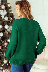 Plaid Bow Graphic Christmas Sweater - Evergreen