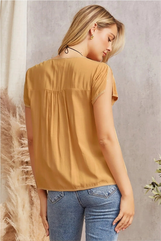 Savanna Jane Split Sleeve Embroidered Top