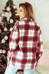 Christmas Plaid Casual Flannel Shacket - Red