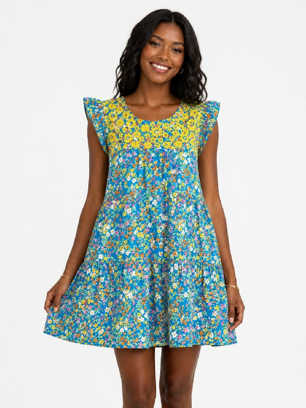 Savanna Jane Teal Floral Babydoll Mini Dress