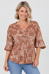 Nostalgia Tie Back Button Down Shirt - Ginger