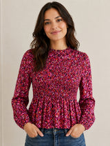 Jodifl Smocked Floral Peplum Blouse – Magenta Multi