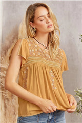 Savanna Jane Split Sleeve Embroidered Top