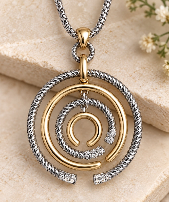 16" Silver & Gold Spiral Pendant Necklace