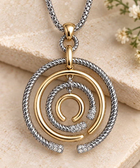 16" Silver & Gold Spiral Pendant Necklace
