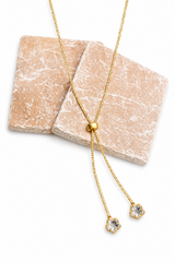 Flower CZ Briolette Gold Tennis Lariat Necklace