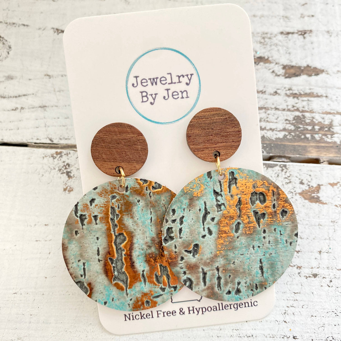 Wood Stud Circle Earrings - Turquoise Wildwood