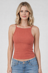 Angie Ribbed Knit Tank Top - Cinnamon