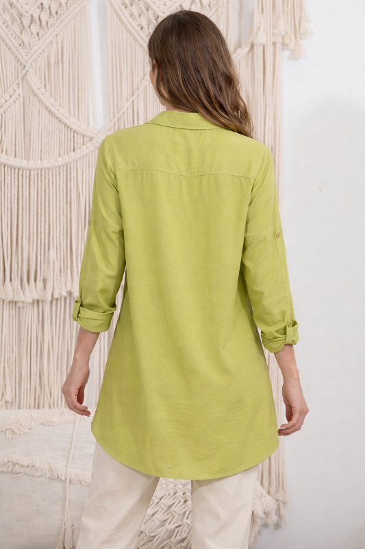 Sassy Bling Oversize Pocket Long Hi Lo Tunic - Lime Green