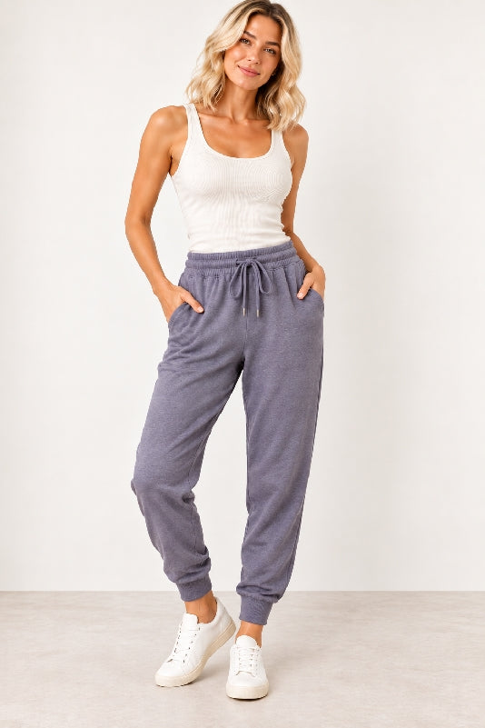 Mystree 20069 Jogger Pants – Eggplant Drawstring Terry Joggers