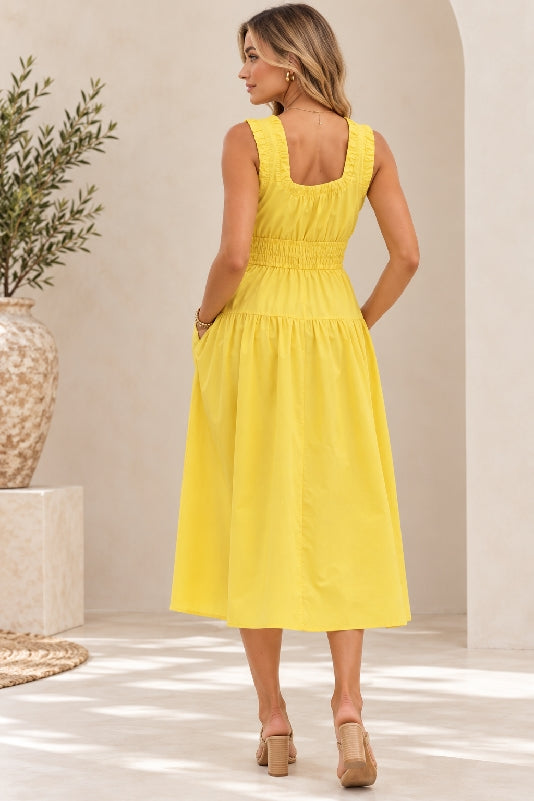You Are My Sunshine Midi Dress - Lemon Yellow