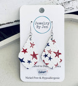 Patriotic Teardrop Earrings Hand Drawn Stars