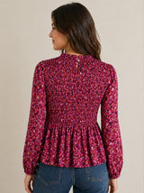 Jodifl Smocked Floral Peplum Blouse – Magenta Multi