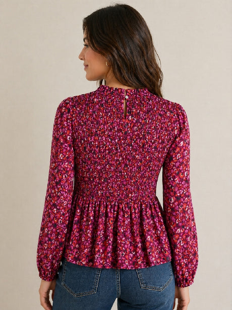 Jodifl Smocked Floral Peplum Blouse – Magenta Multi