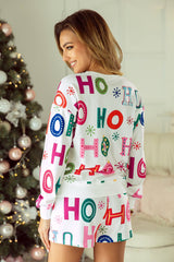 Ho Ho Ho Christmas Fashion Print 2pcs Lounge Short Set