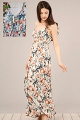 Peach Love Floral Tiered Maxi Dress - Cream Blue