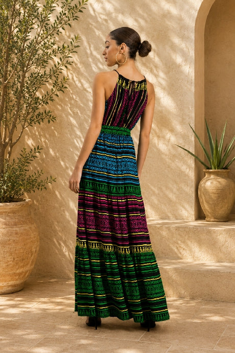 Flying Tomato Tall Peasant Maxi Dress - Black Stripe